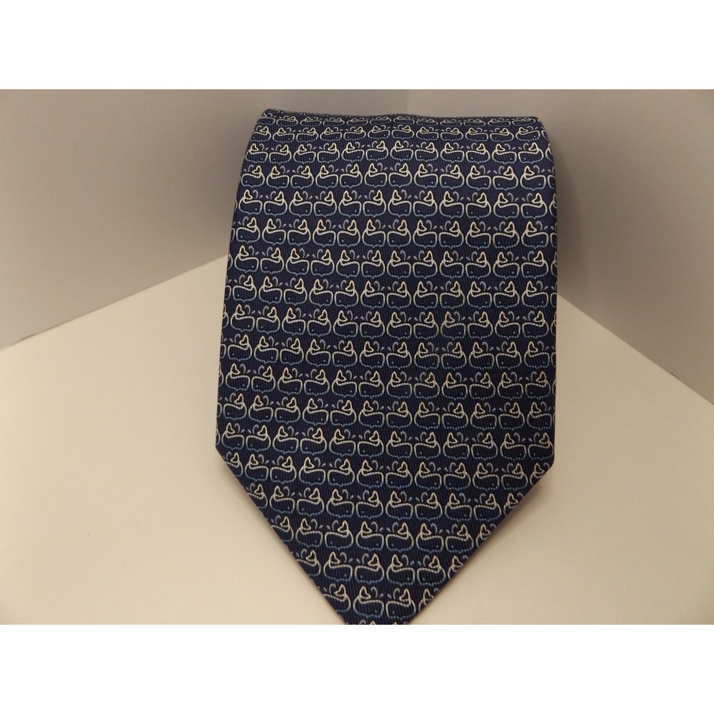 Salvatore Ferragamo Navy Blue Whale Silk Tie Made in Italy Mens Designer Tie